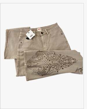 NKN Nekane Denim Beige Embroidered Wide Leg Boho Jeans